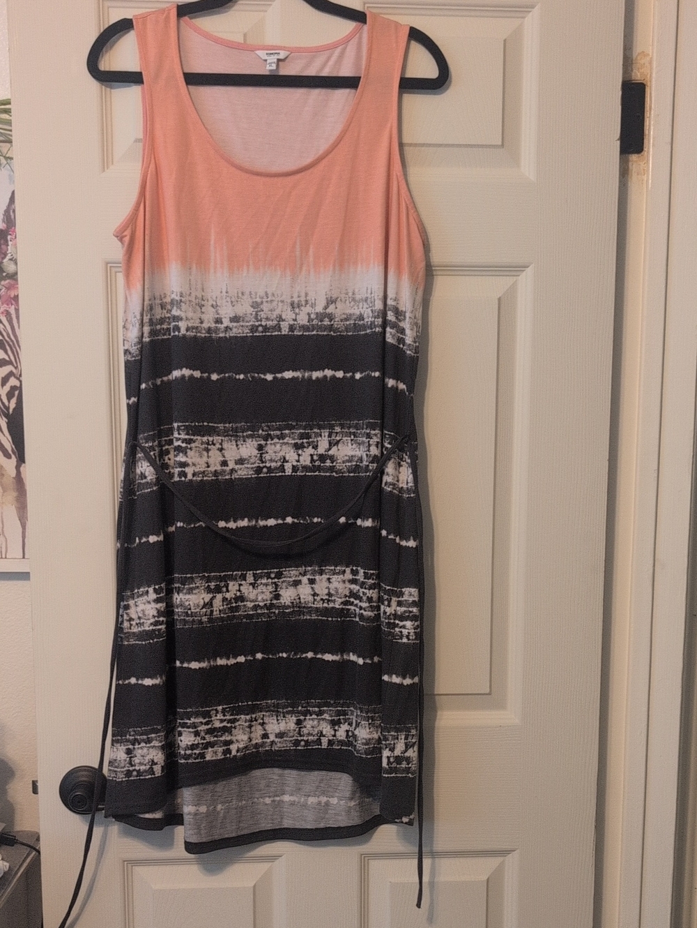 Sleeveless Coral Ombre to Black Striped Tank Dress